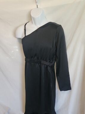 Asymmetric One-Shoulder Black Dress with Single Strap NWT
